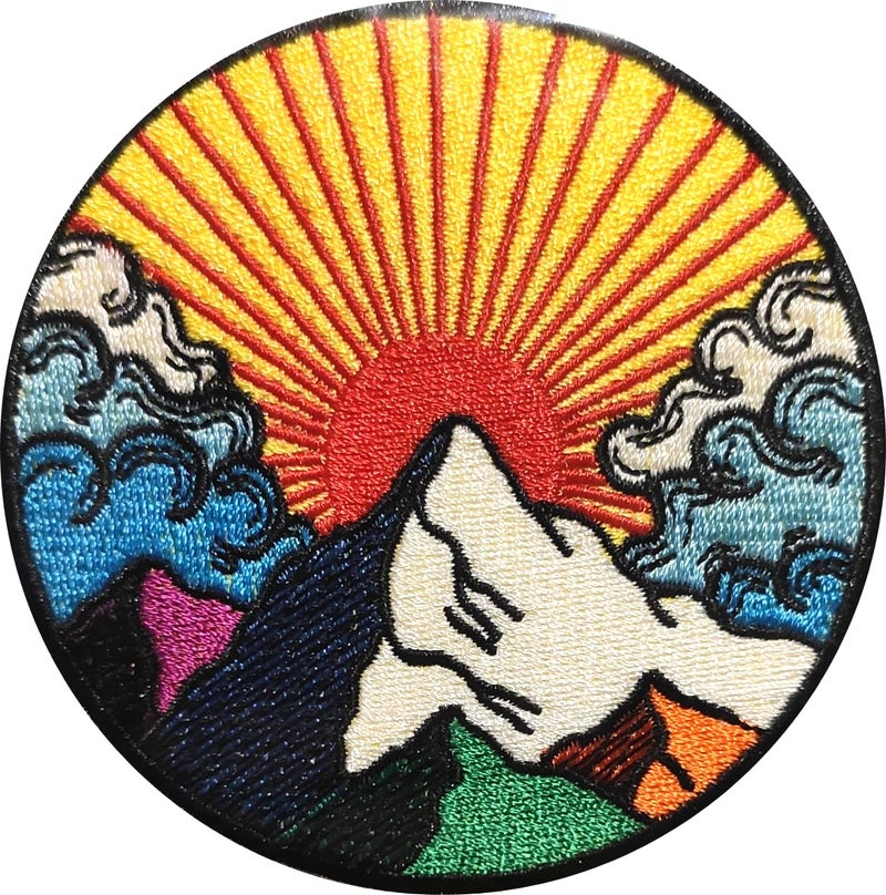 PatchClub Sunrise in The Mountains Outdoor Adventure Patch - Colorful Embroidered Cool Iron On/Sew On Patches - Image 1